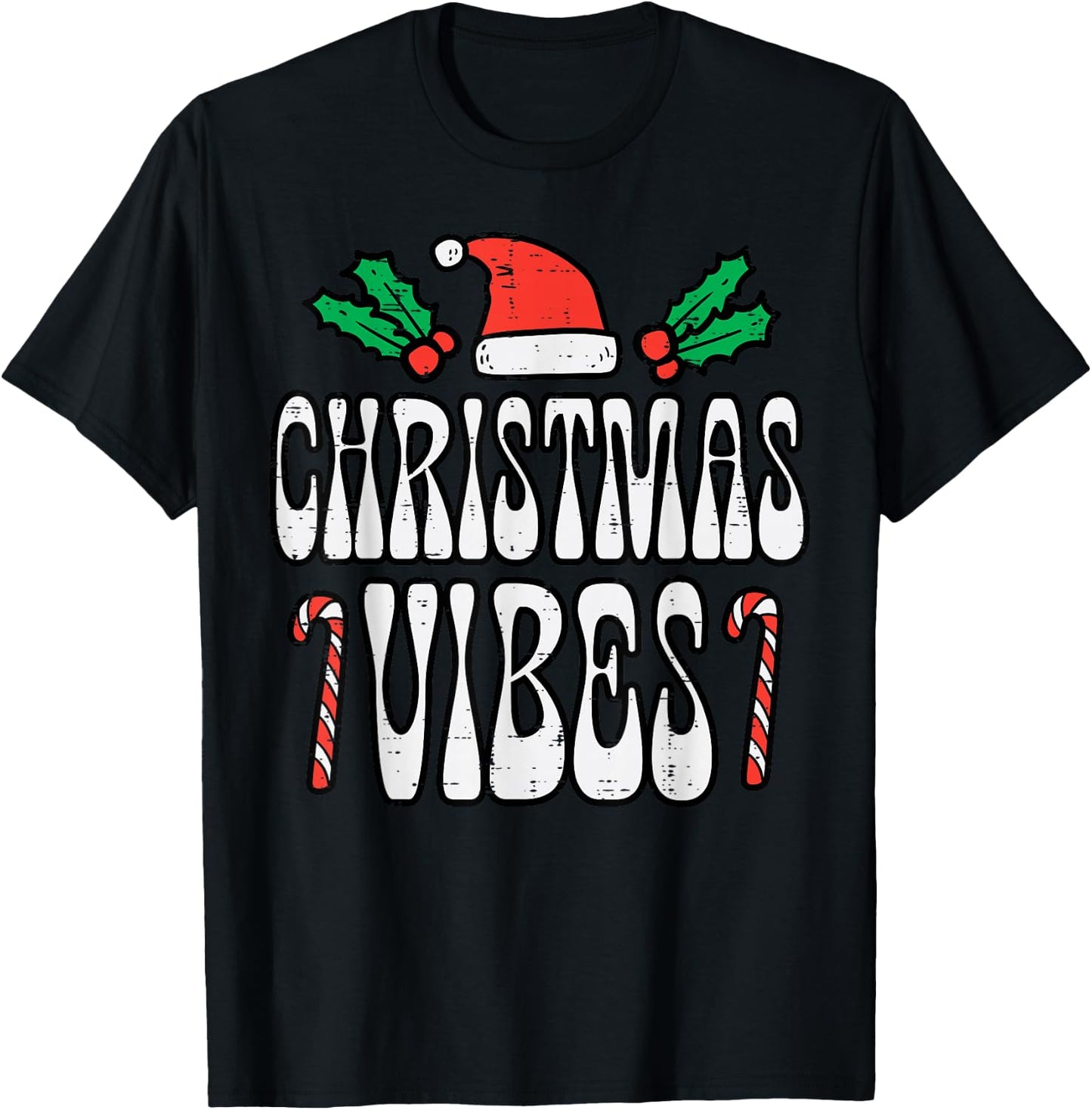 Christmas Vibes Retro Vintage Groovy Xmas Men Women Kids T-Shirt - T-Shirt | Black