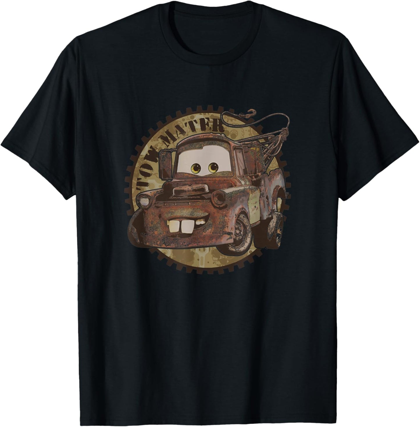 Disney Pixar Cars Tow Mater Rusty Gear Vintage Logo T-Shirt - T-Shirt | Black