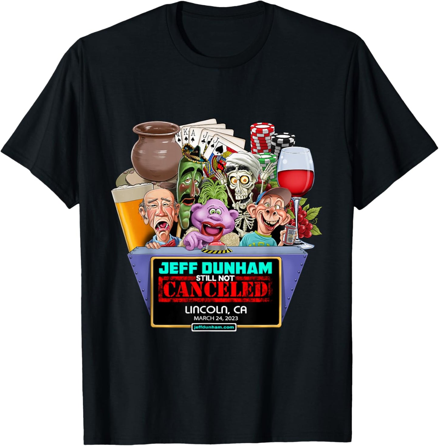 Jeff Dunham Lincoln, CA (2023) T-Shirt - T-Shirt | Black