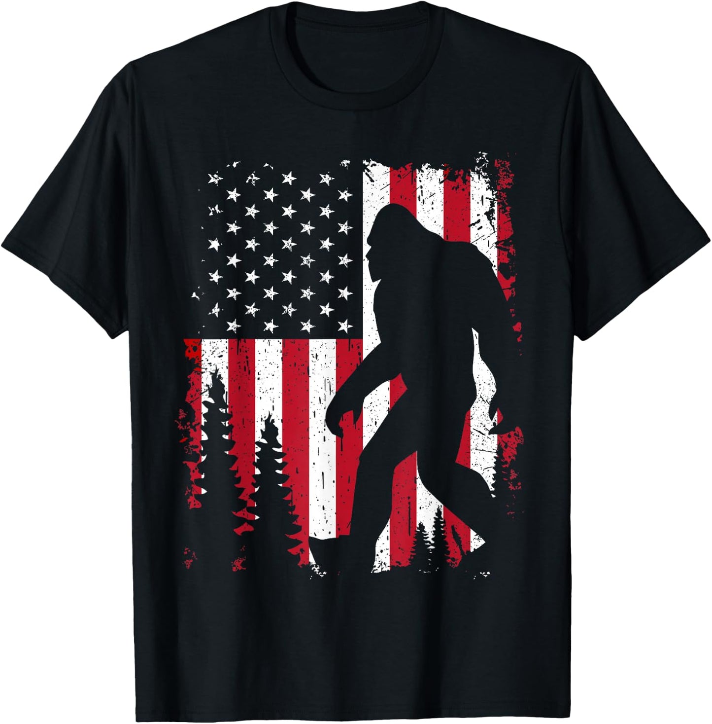 Bigfoot 4th of July American USA Flag Patriotic Kids T-Shirt - T-Shirt | Black