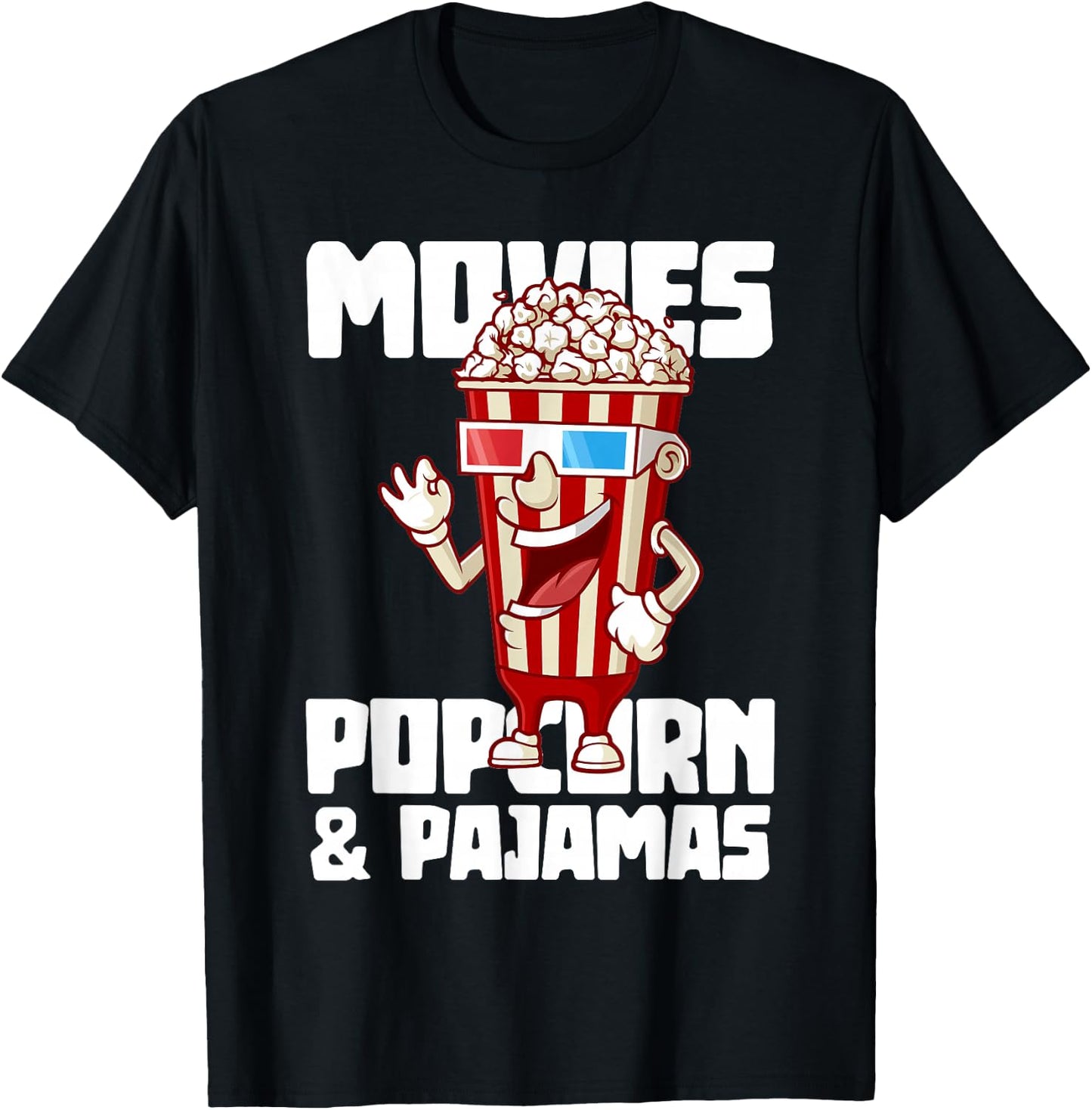 Movies Popcorn And Pajamas Popcorn T-Shirt - T-Shirt | Black