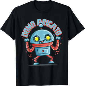 Japanese Retro 80s Music Party Robot Domo Arigato Eighties T-Shirt - T-Shirt | Black