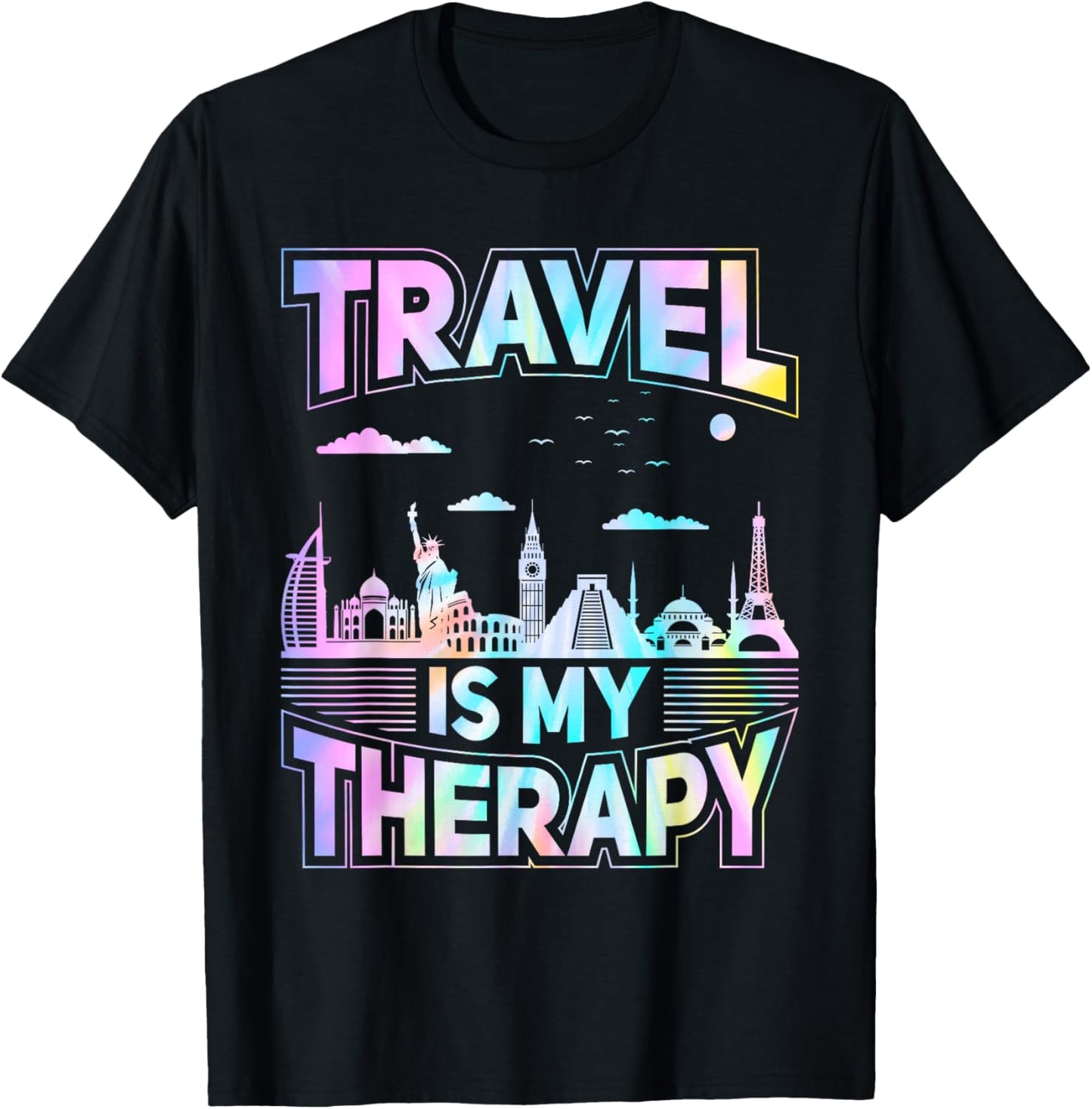 Travel Is my Therapy Traveling Vacation Adventure Men Women T-Shirt - T-Shirt | Black