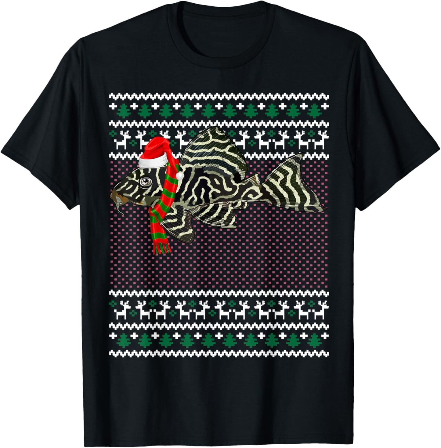 Funny Xmas Santa Hat Tiger Plecos Ugly Christmas T-Shirt - T-Shirt | Black