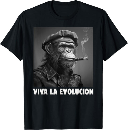 Viva La Evolucion, Révolution, Singe, Nerd T-Shirt - T-Shirt | Black