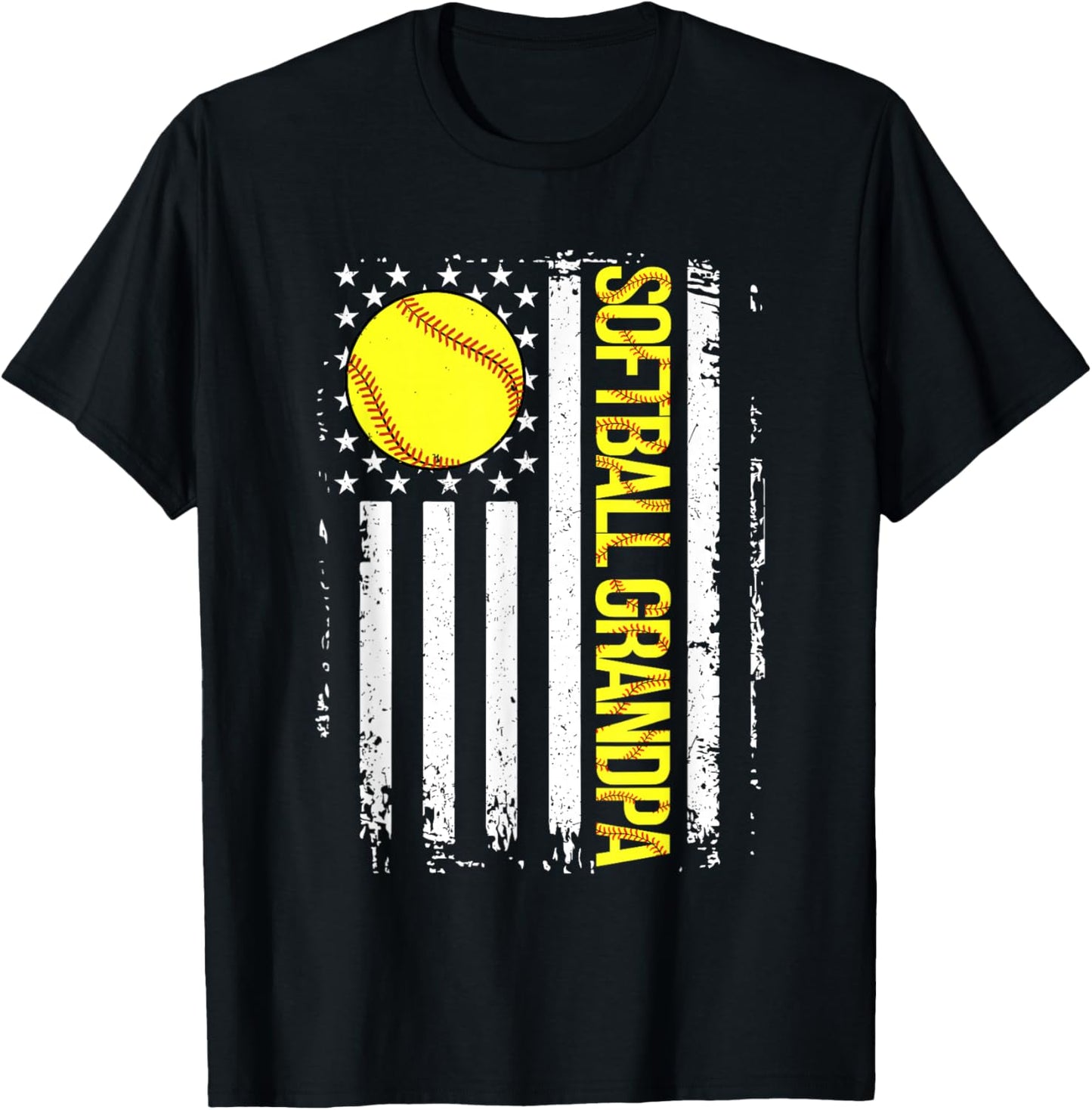 Softball Grandpa American Flag Vintage ic Game Day T-Shirt - T-Shirt | Black