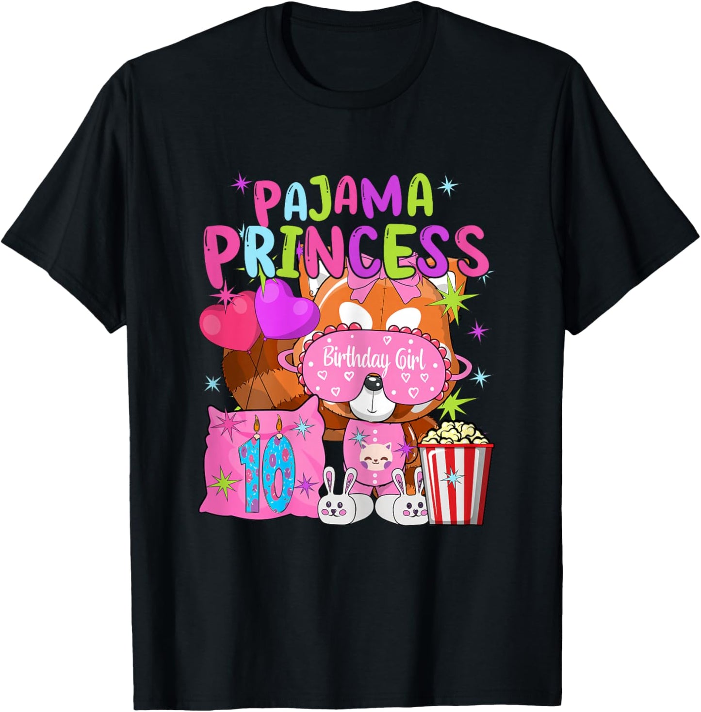 10th Birthday Pajama Party Theme 10 Years Old Birthday Girl T-Shirt - T-Shirt | Black