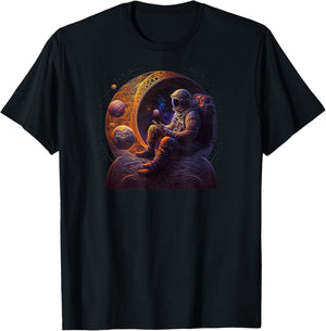 Meditating Astronaut Planets Meditation Astral Travel T-Shirt - T-Shirt | Black