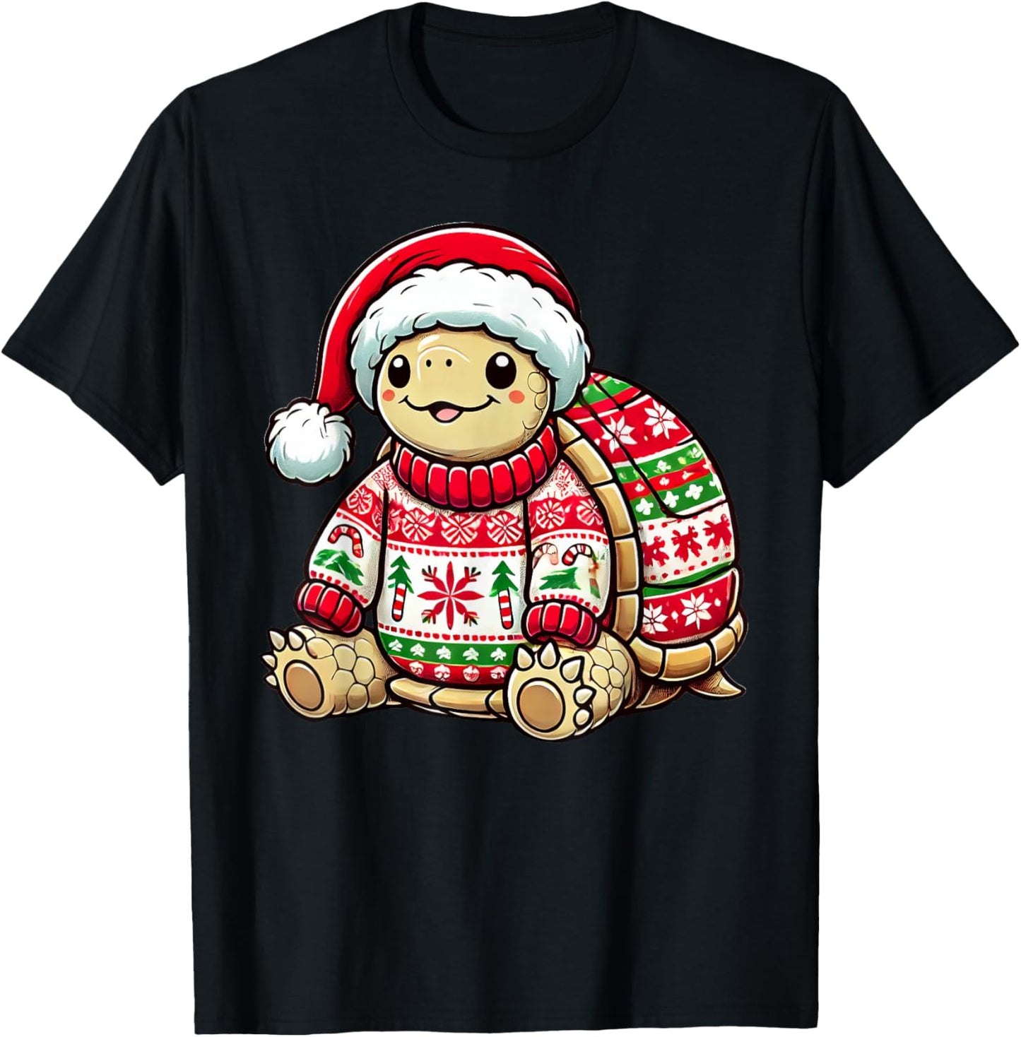 Turtle Ugly Sweater Santa Hat Christmas T-Shirt - T-Shirt | Black