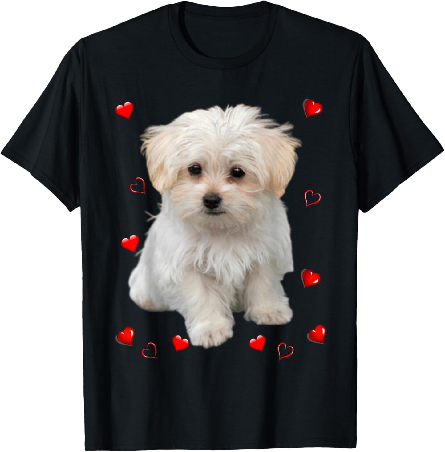 Maltese Dog Lover Puppy Owner Hearts, Maltipoo Mix Fans T-Shirt - T-Shirt | Black