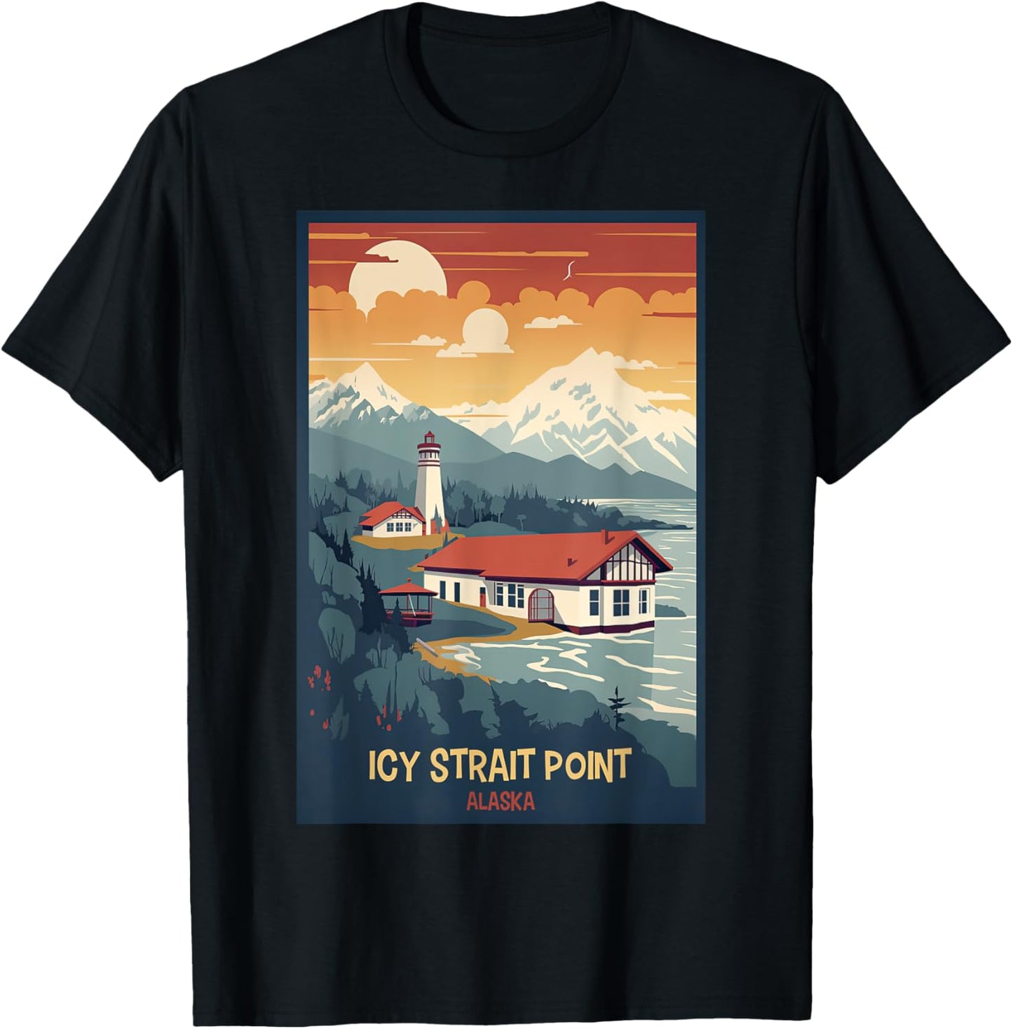 Icy Strait Point, Alaska Retro Travel Poster Graphic T-Shirt - T-Shirt | Black