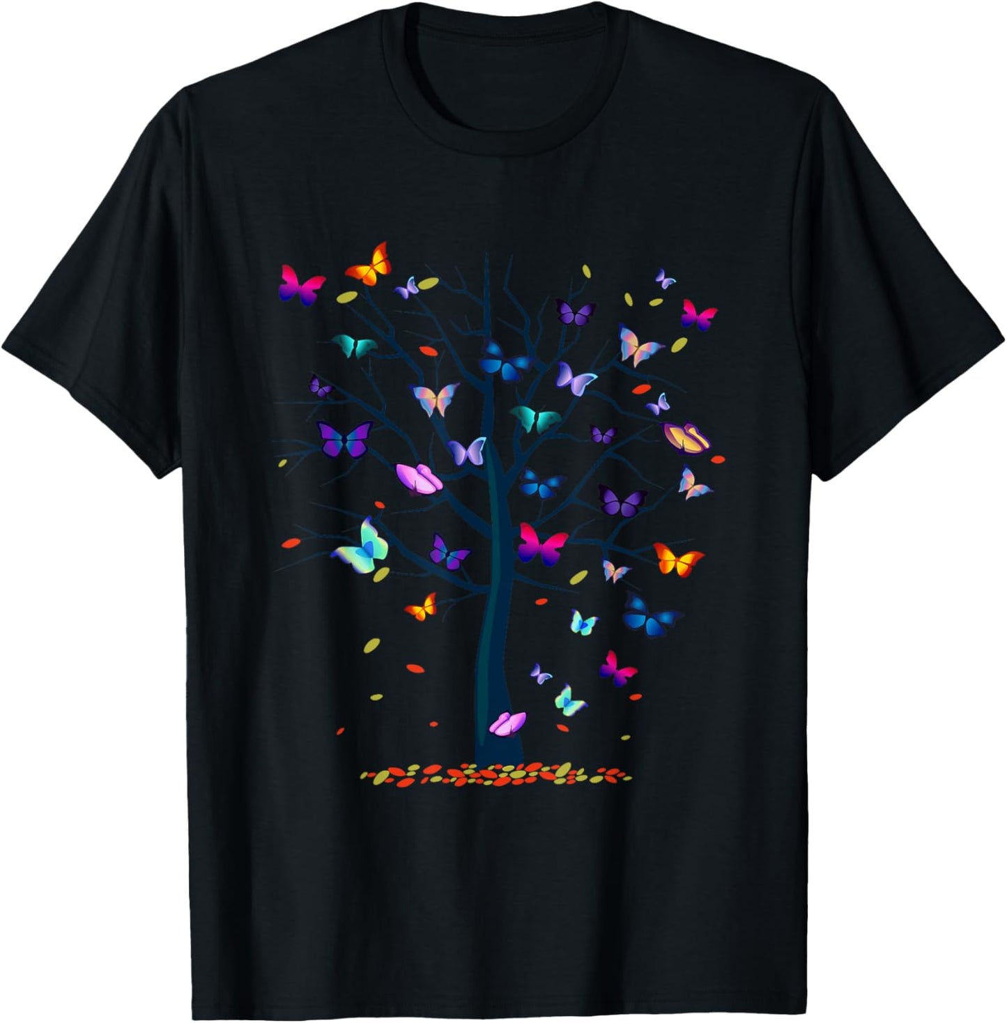 A & E C Butterfly Tree Beautiful Women's Black Butterfly Graphic T-Shirt - T-Shirt | Black