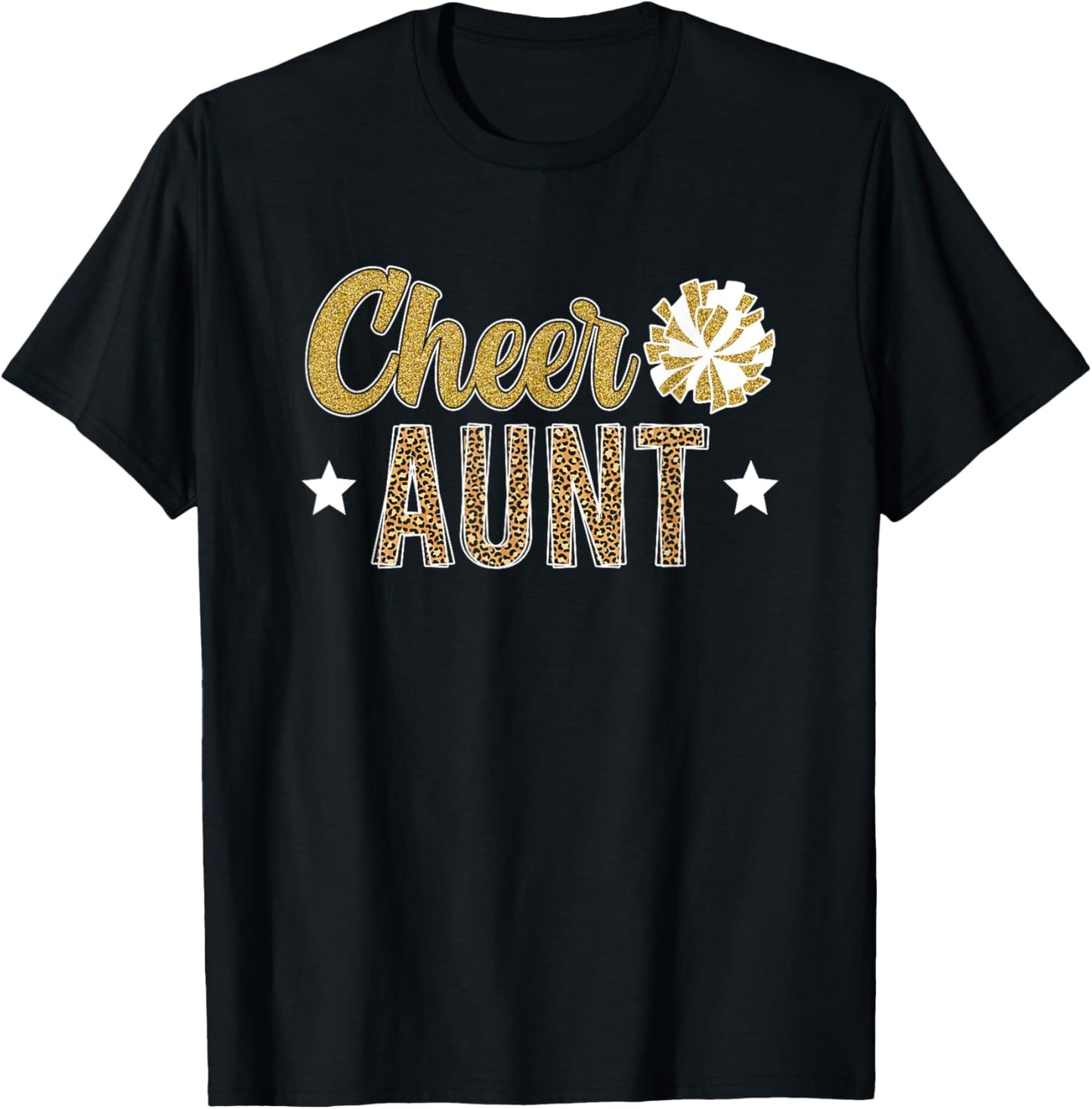 Cheer Aunt Leopard Cheerleading Auntie Cheerleader Aunt T-Shirt - T-Shirt | Black