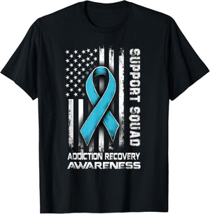 Retro Support Squad Addiction Recovery Awareness T-Shirt - T-Shirt | Black