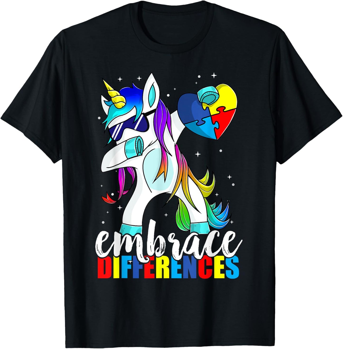 Dabbing Unicorn Embrace Differences Boys Girls Kids Adults T-Shirt - T-Shirt | Black
