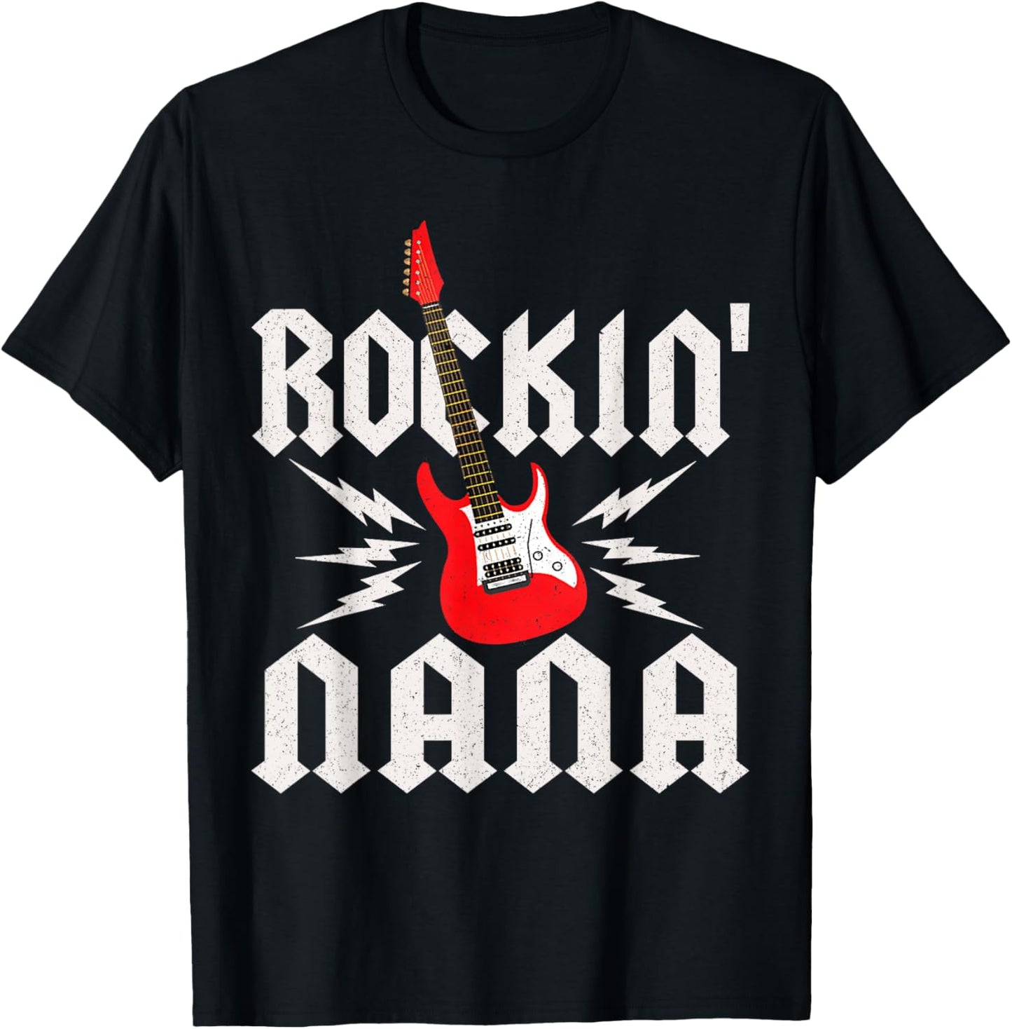 Nana Rockin One Birthday Family Matching Rock Guitar T-Shirt - T-Shirt | Black