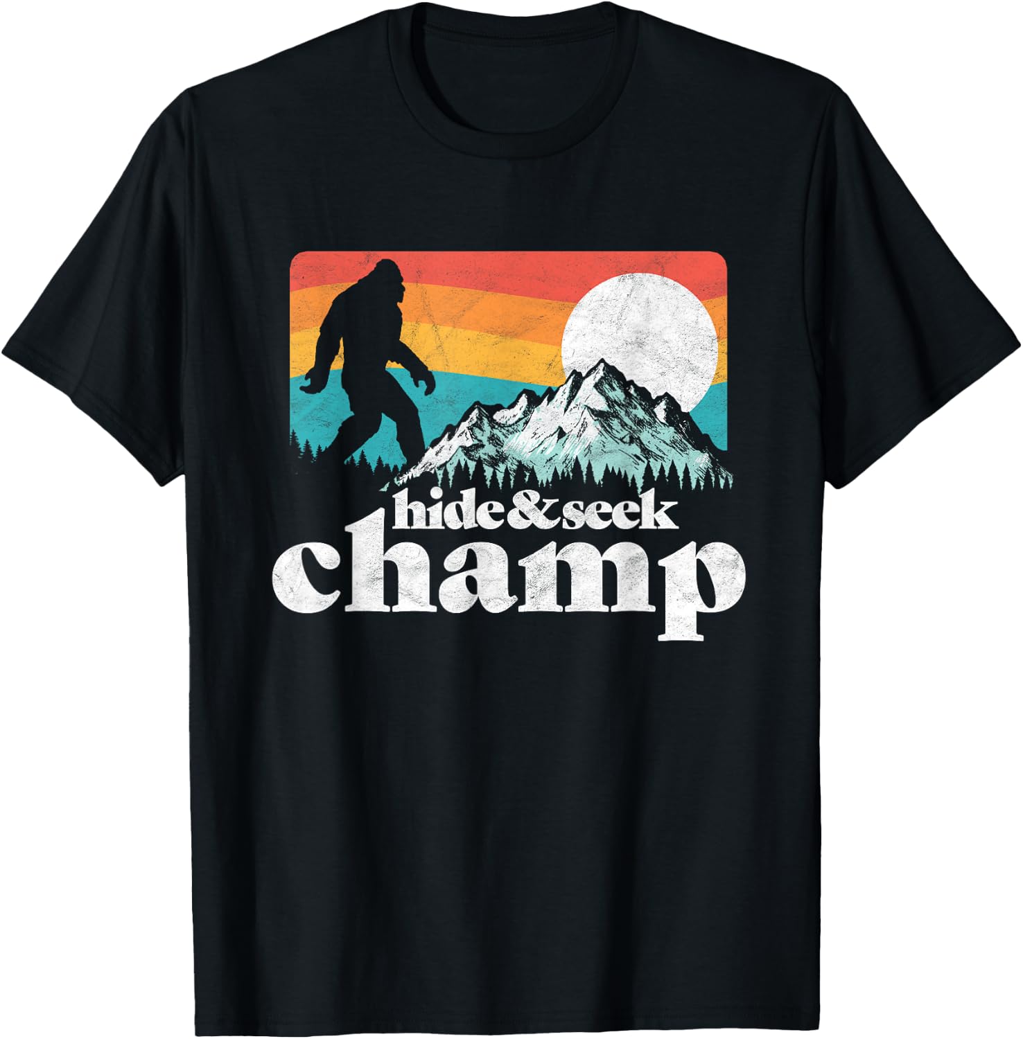 Hide & Seek Champ Funny Bigfoot Mountains T-Shirt - T-Shirt | Black