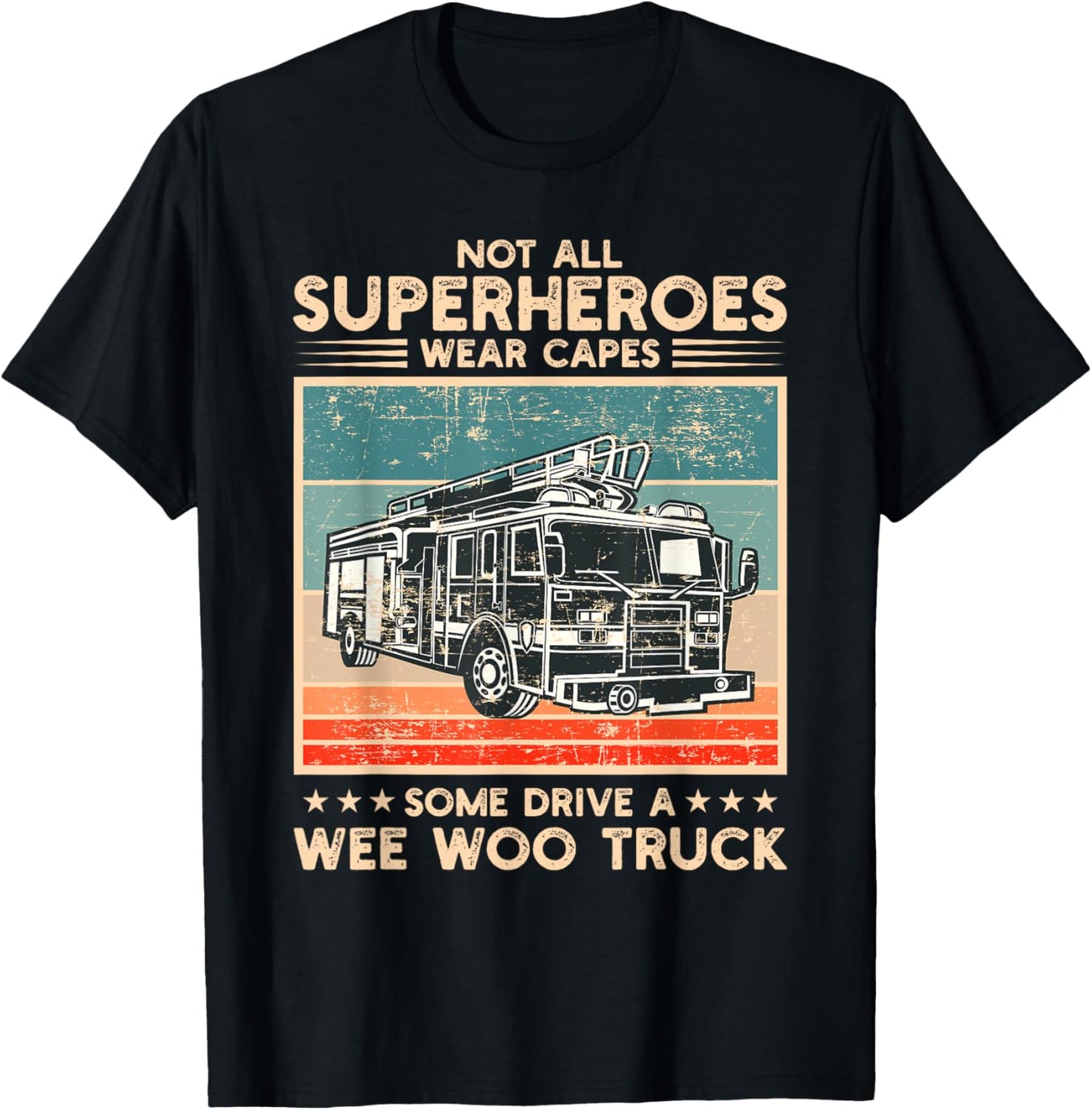 Wee Woo Fire Truck Co. Adult Superhero Humorous Modern Black , Small, Short Sleeve, Classic Fit, Crew Collar, , Cotton 65% Polyester 35% T-Shirt - T-Shirt | Black