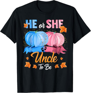 Halloween Pumpkin Gender Reveal He or She Uncle To Be T-Shirt - T-Shirt | Black