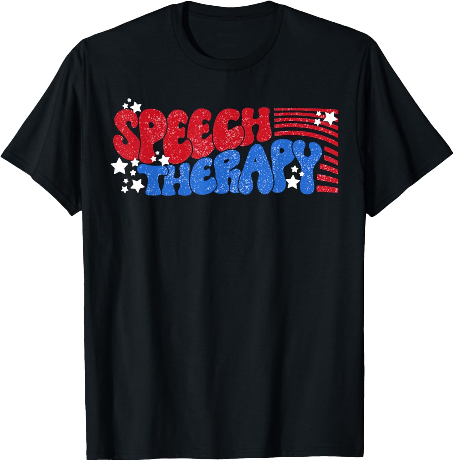 Retro Groovy SLP Speech Therapy Patriotic 4th Of July T-Shirt - T-Shirt | Black
