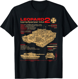 Leopard 2 2A4 Tank Armored Vehicle Blueprint T-Shirt - T-Shirt | Black