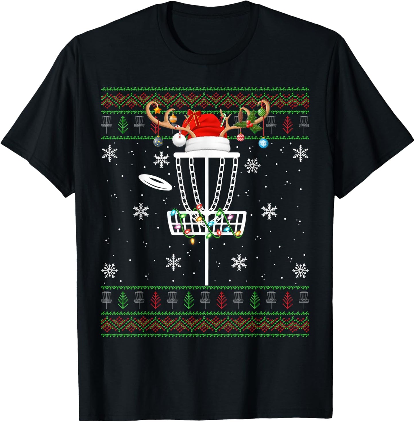 Disc Golf Ugly Xmas Lighting Santa Disc Golf Christmas T-Shirt - T-Shirt | Black