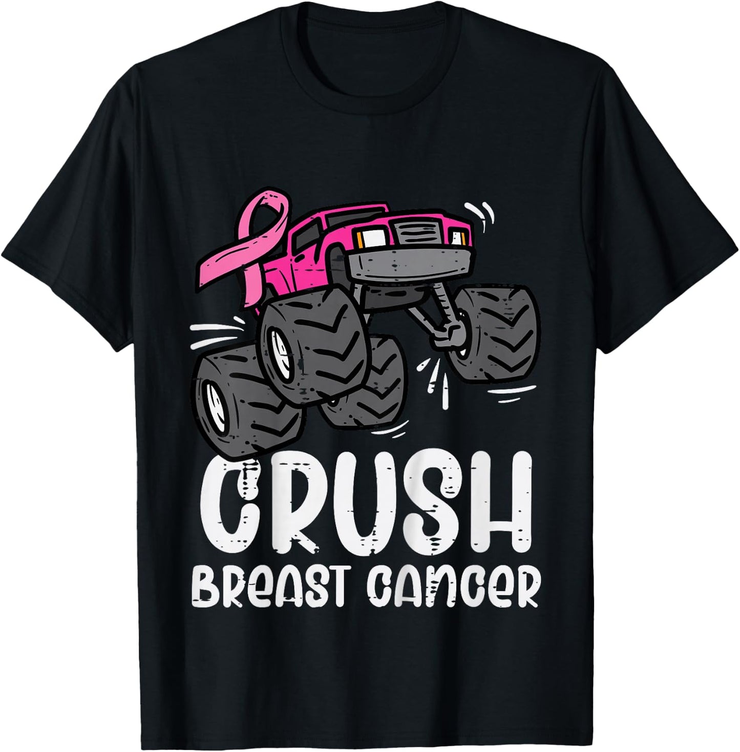 Kids Monster Truck Pink Breast Cancer Awareness Kids Toddler Boys T-Shirt - T-Shirt | Black