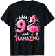 9 And Flamazing Nine Years Old 9th Birthday Flamingo T-Shirt - T-Shirt | Black