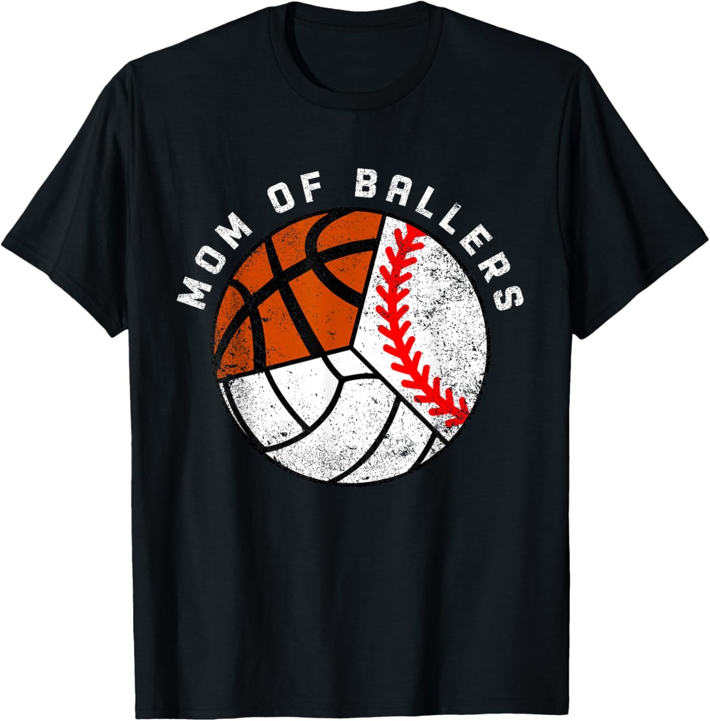 Mom Of Ballers Funny Baseball Volleyball Basketball Mom T-Shirt - T-Shirt | Black
