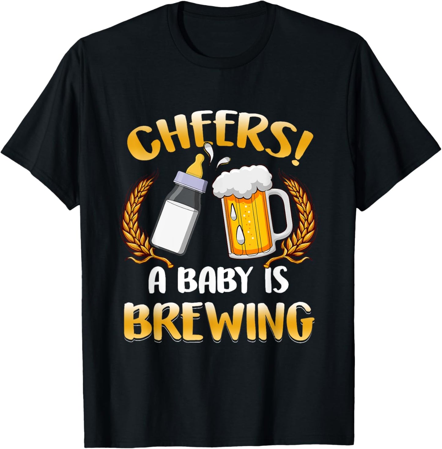 Cheers A Baby Is Brewing Beer Milk Party Drinking Brewer T-Shirt - T-Shirt | Black