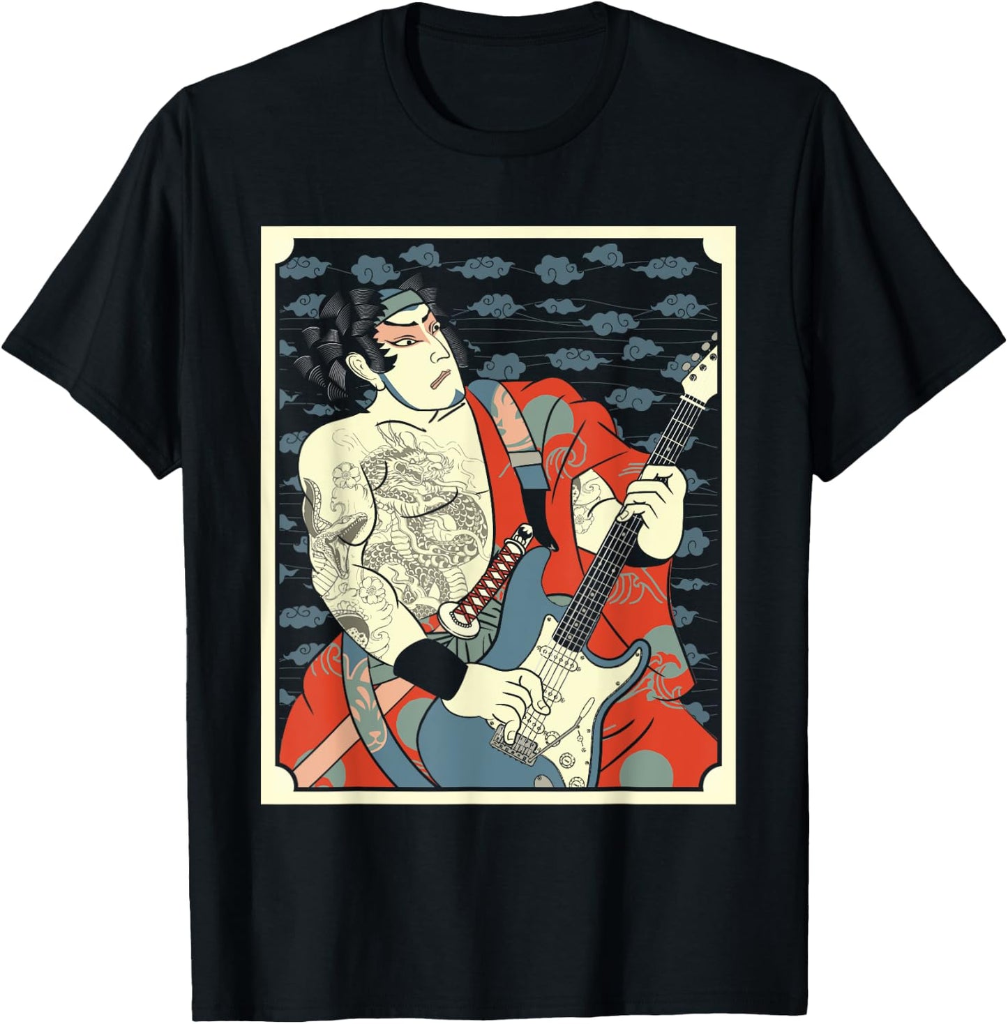 Samurai Musician Bass Guitar Warrior Guitarist Music Lovers T-Shirt - T-Shirt | Black