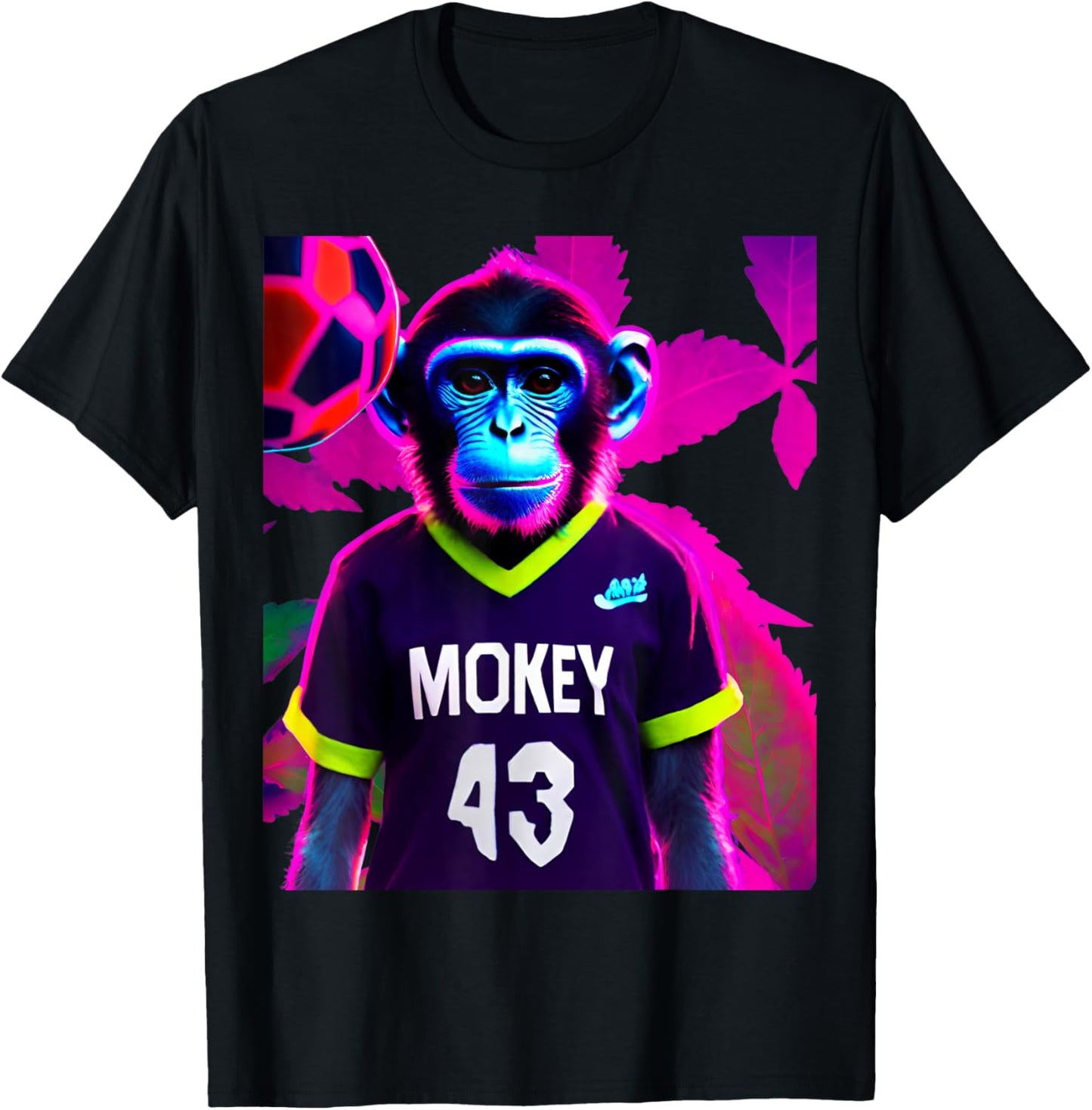 Soccer Monkey Autumn Leaves Led Graphic T-Shirt - T-Shirt | Black