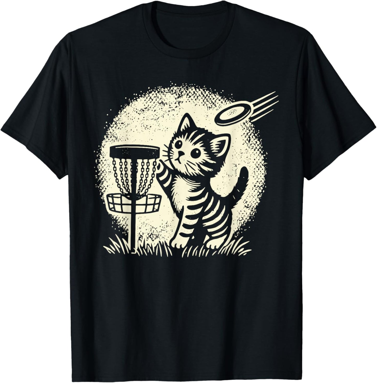 Vintage Cute Kitten Playing Disc Golf Golfing Golfer Cat T-Shirt - T-Shirt | Black