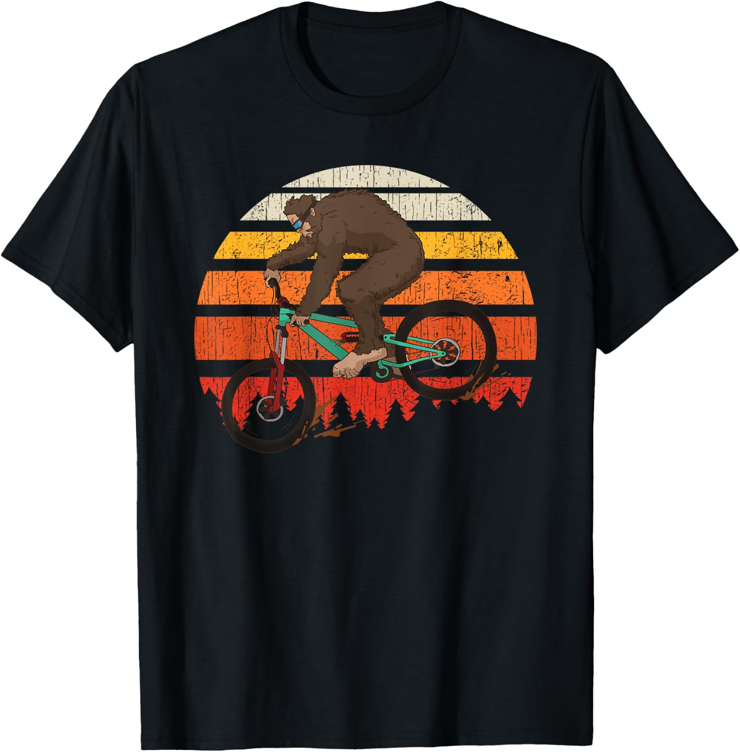 Retro Mountain Biking MTB Funny Bigfoot Riding Bike Gift T-Shirt - T-Shirt | Black