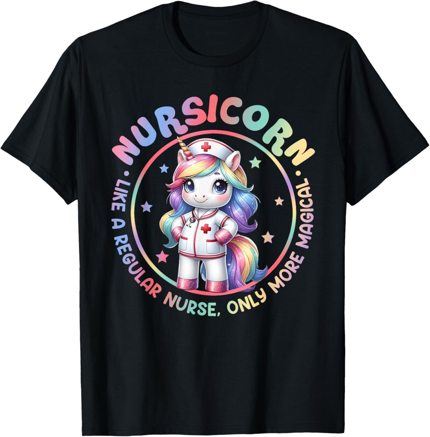 Funny Nursicorn Rainbow Cute Unicorn Nurse Nursing RN Women T-Shirt - T-Shirt | Black