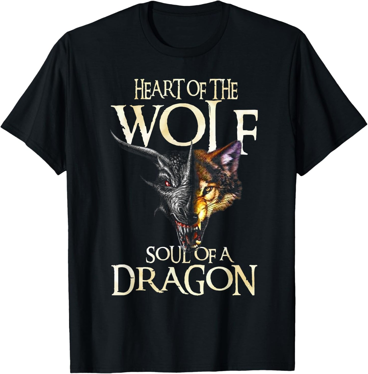 Heart Of The Wolf Soul Of A Dragon Dragon Lovers Gift T-Shirt - T-Shirt | Black