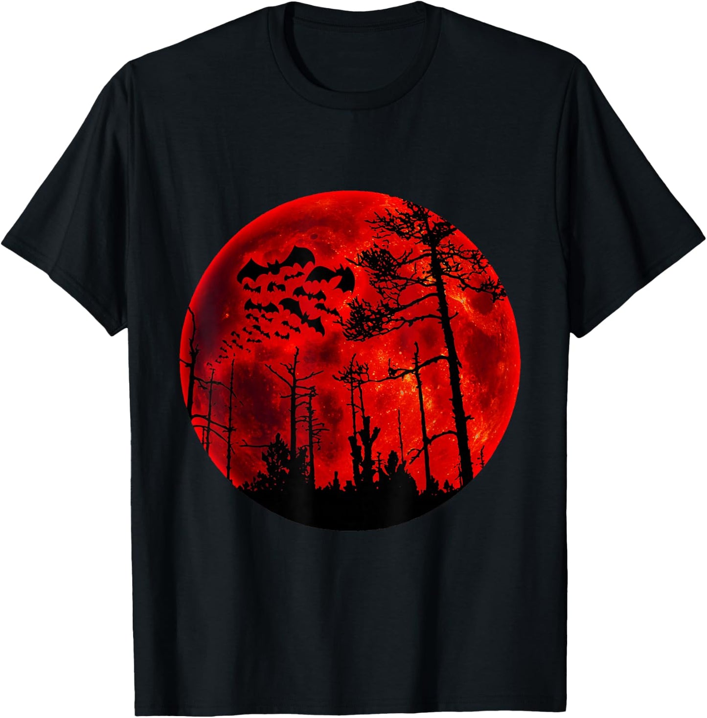 Grunge Bats Flying Gothic Blood Red Moon T-Shirt - T-Shirt | Black