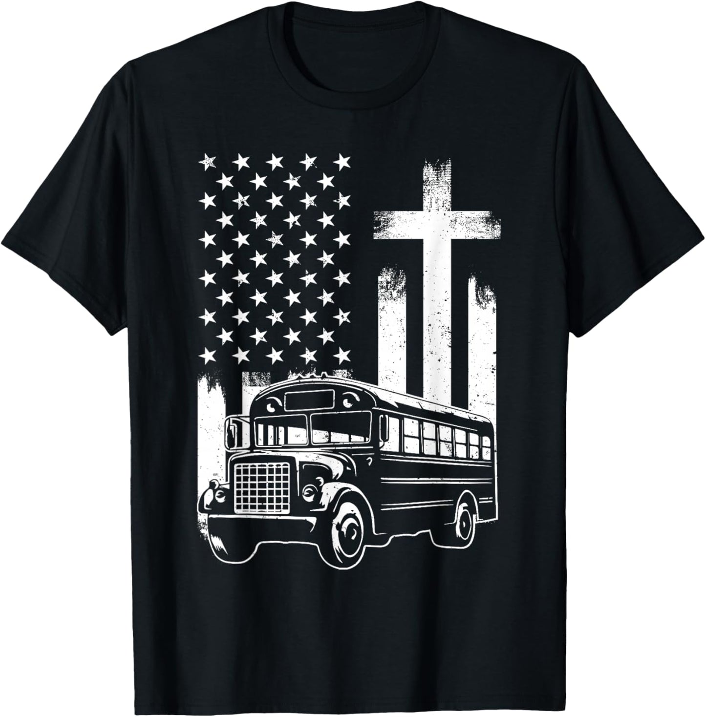 Bus Driver Patriotic Christian USA Flag School Bus Driver T-Shirt - T-Shirt | Black