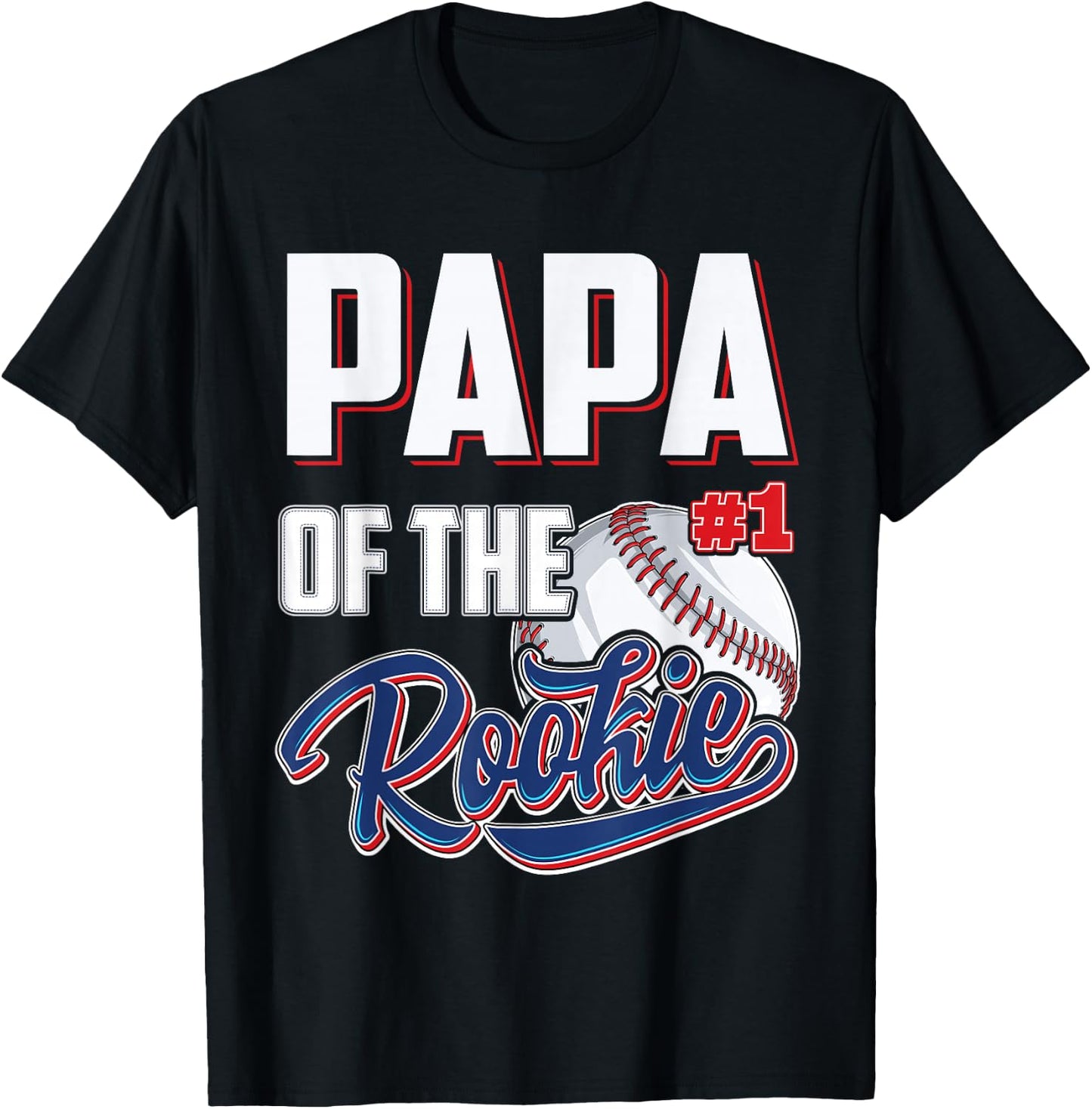 Papa of Rookie 1 Years old Team 1st Birthday Baseball T-Shirt - T-Shirt | Black