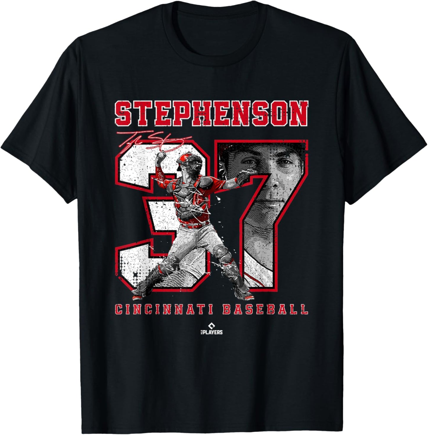 Number and Portrait Tyler Stephenson Cincinnati MLBPA T-Shirt - T-Shirt | Black