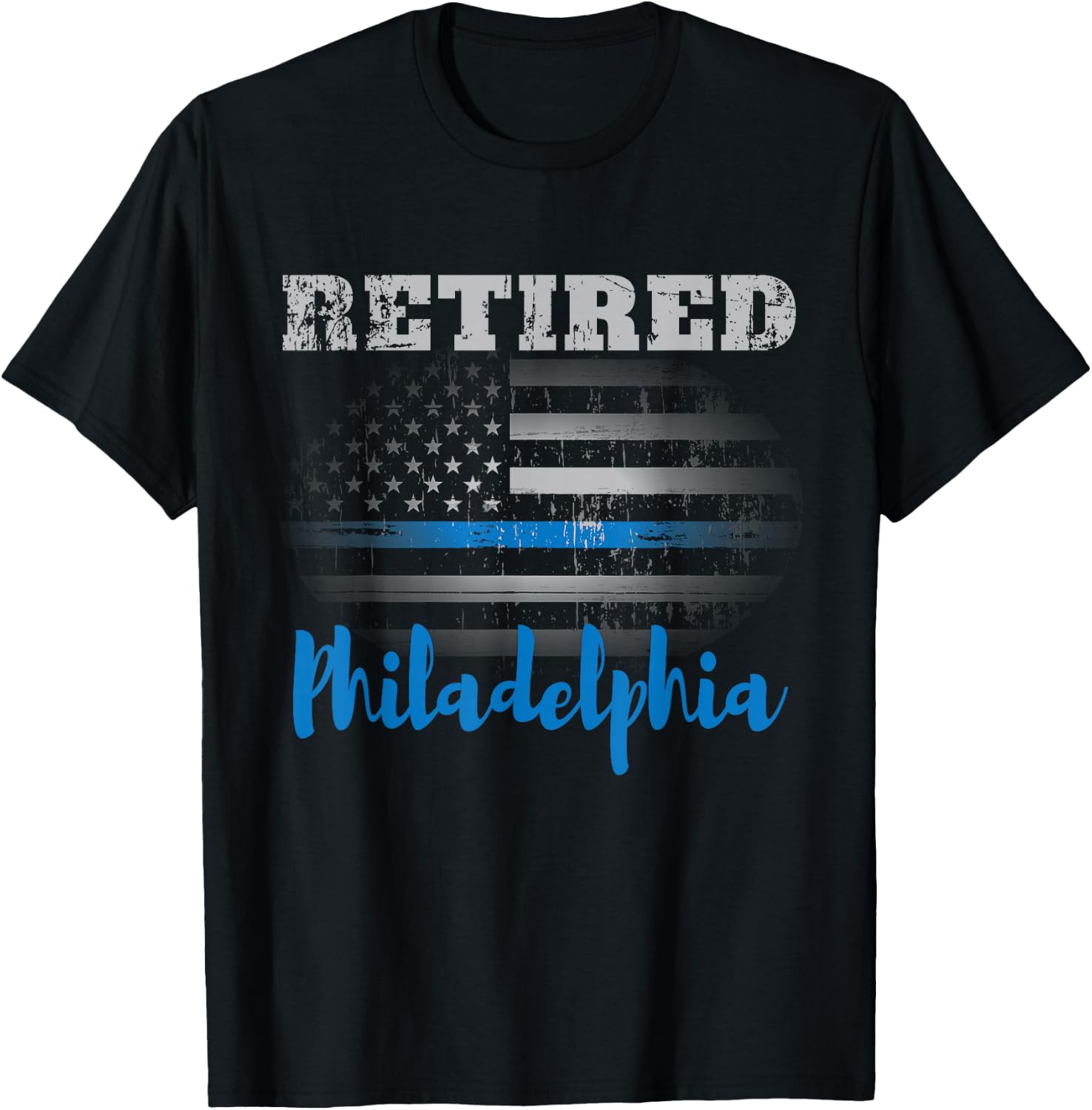 Retired Police Officer Philadelphia American Flag Design Men T-Shirt - T-Shirt | Black