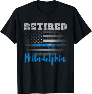 Retired Police Officer Philadelphia American Flag Design Men T-Shirt - T-Shirt | Black