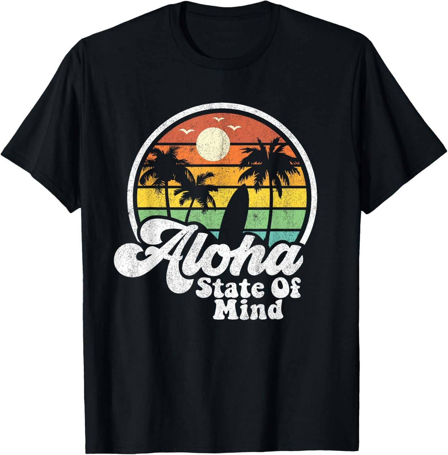 Vintage Hawaii Aloha State Hawaiian Beach Surfing Surf Gift T-Shirt - T-Shirt | Black