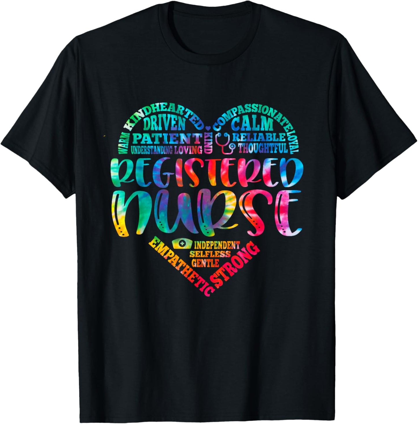 Tie Dye Registered Nurse - RN Nursing Heart Nurse Day Week T-Shirt - T-Shirt | Black