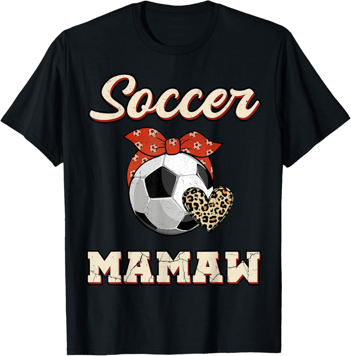 Soccer Mamaw Bandana Leopard Heart Fans Mother's Day T-Shirt - T-Shirt | Black