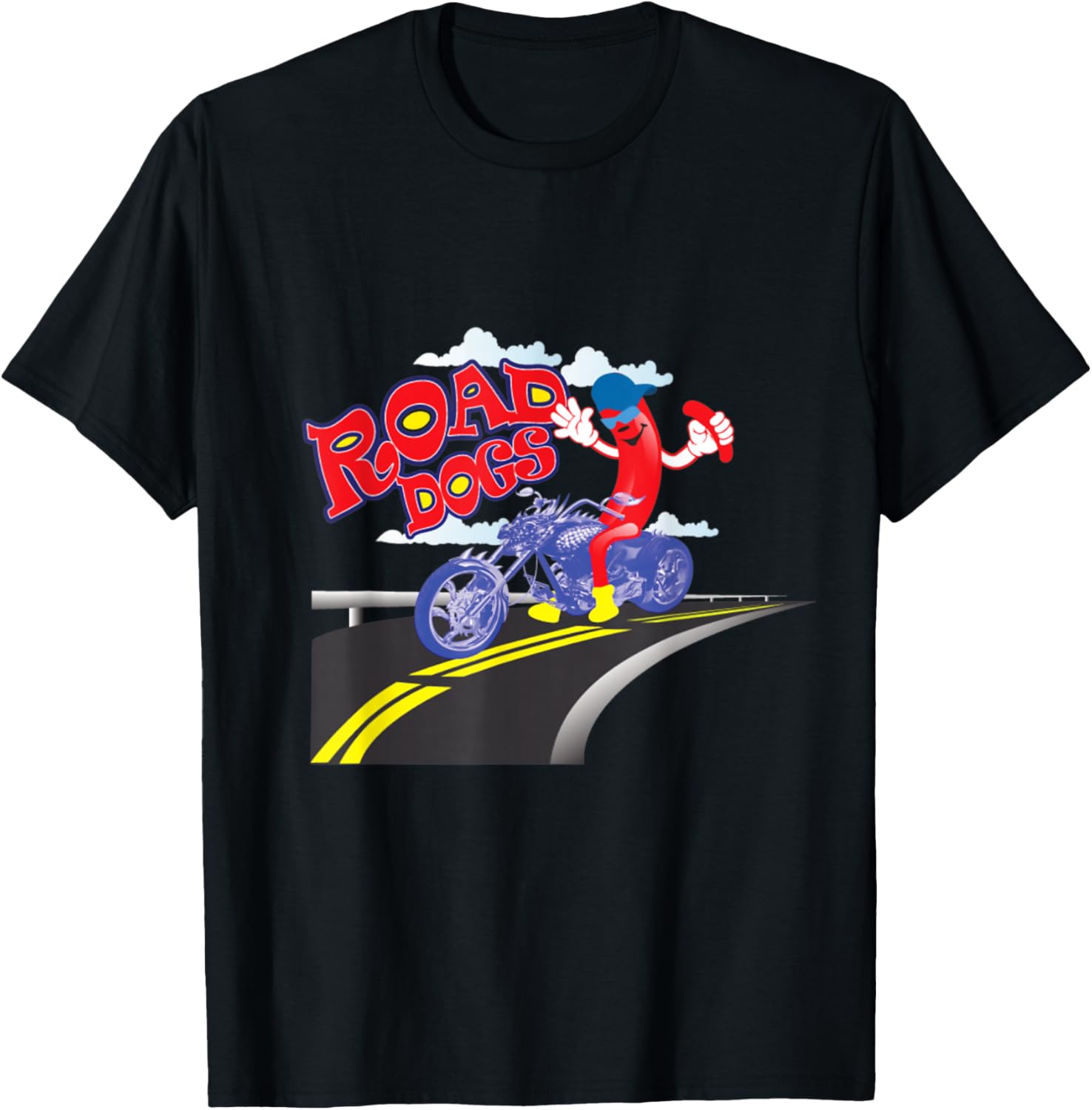 Funny Motorcycle Hot Dog Road Dogs Food Truck Hot Dog Cart T-Shirt - T-Shirt | Black