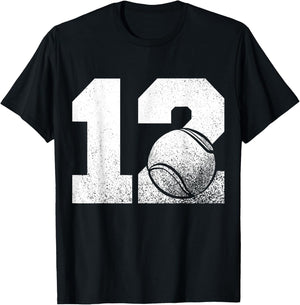 12th Birthday Boy Tennis Player Tennis 12 Years Old T-Shirt - T-Shirt | Black