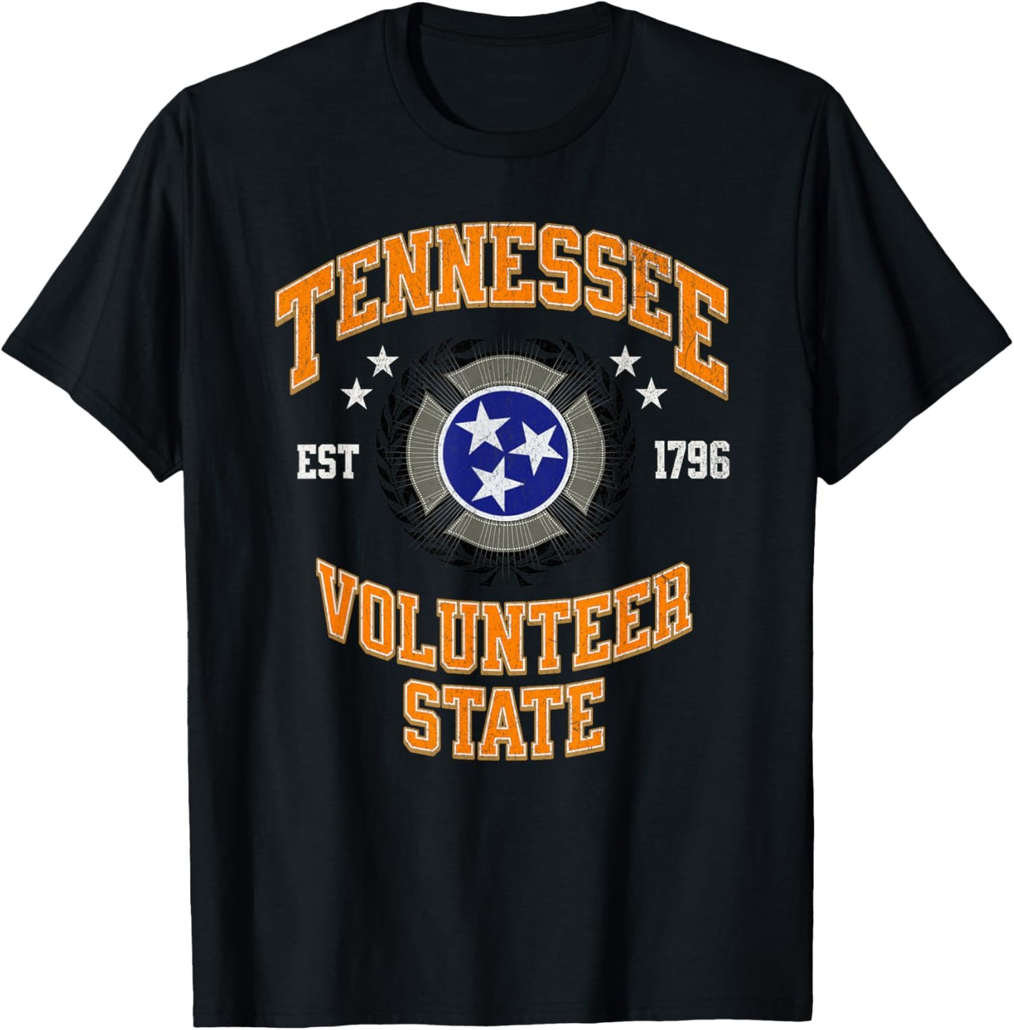 Vintage Tennessee Volunteer State Tri Star Flag T-Shirt - T-Shirt | Black