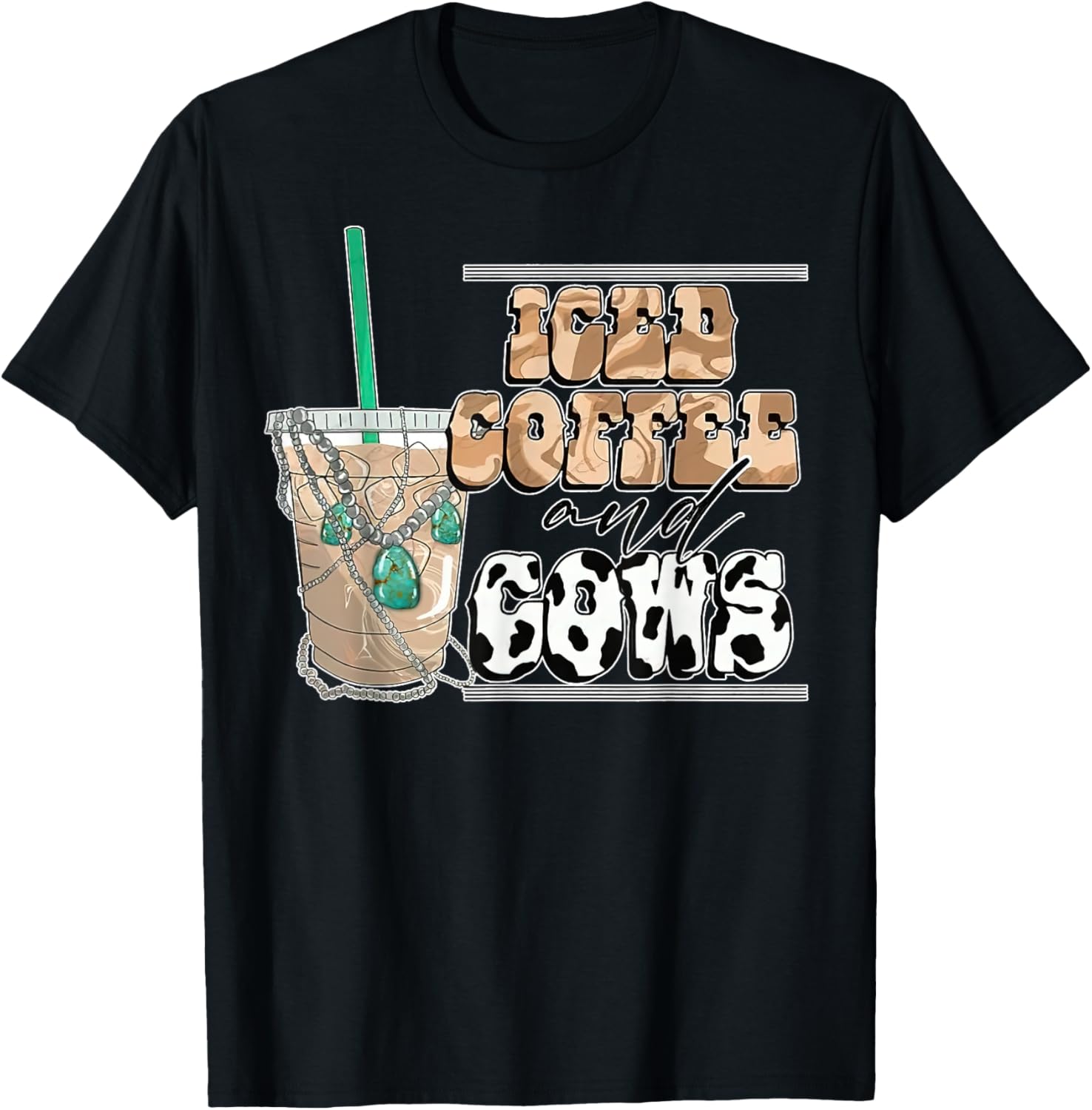 Funny Iced Coffee And Cows Shirt For Coffee & Cow Lover T-Shirt - T-Shirt | Black