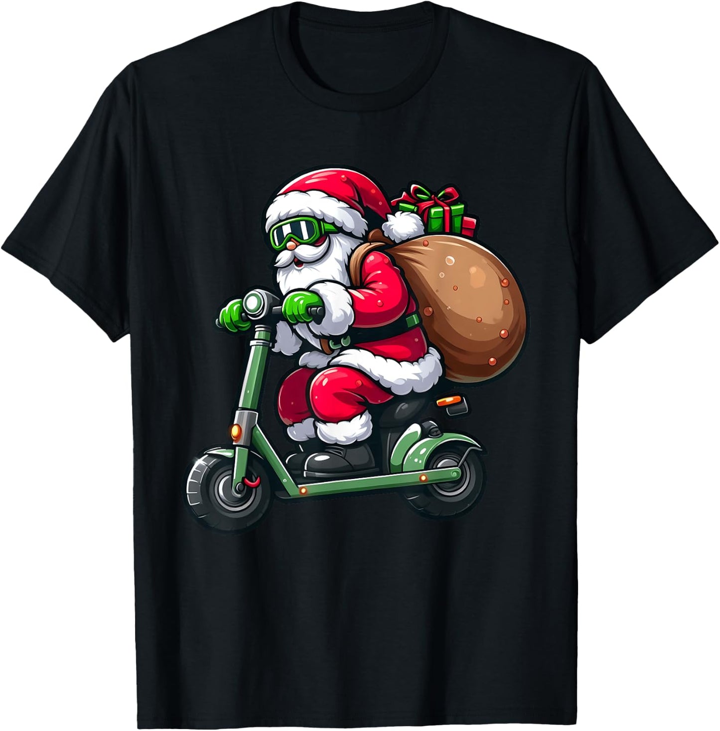Cute Santa Claus Driving Scooter Christmas Pajama Boys Kids T-Shirt - T-Shirt | Black